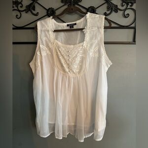 Roaman's White Embroidered Sleeveless Blouse